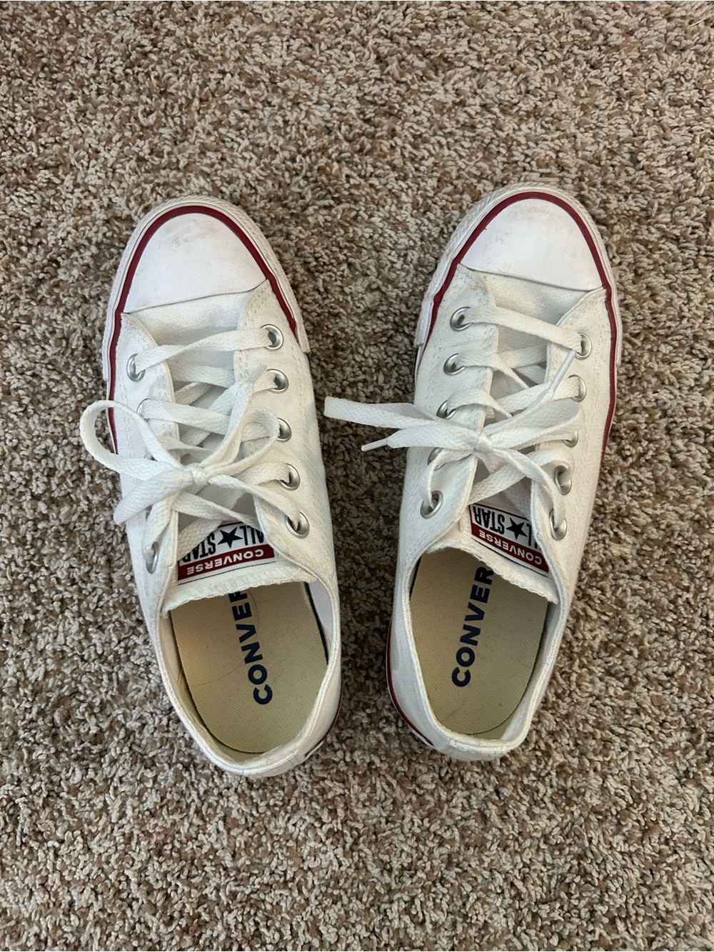 Converse women’s White Canvas Low-Top Sneakers with Red Trim